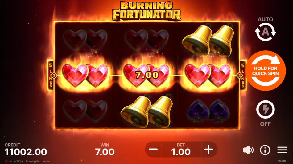 Nine matching BAR symbols triggering the Multiplier feature in Burning Fortunator